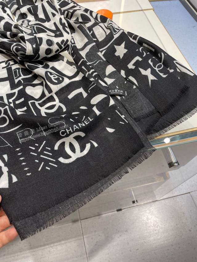 CHANEL專櫃新款女士圍巾 香奈兒羊絨雙面雙色小香飾品長巾  mmj1453